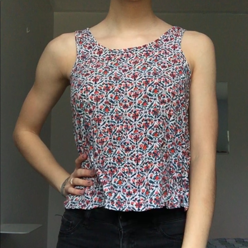 Orange and navy printed tank top